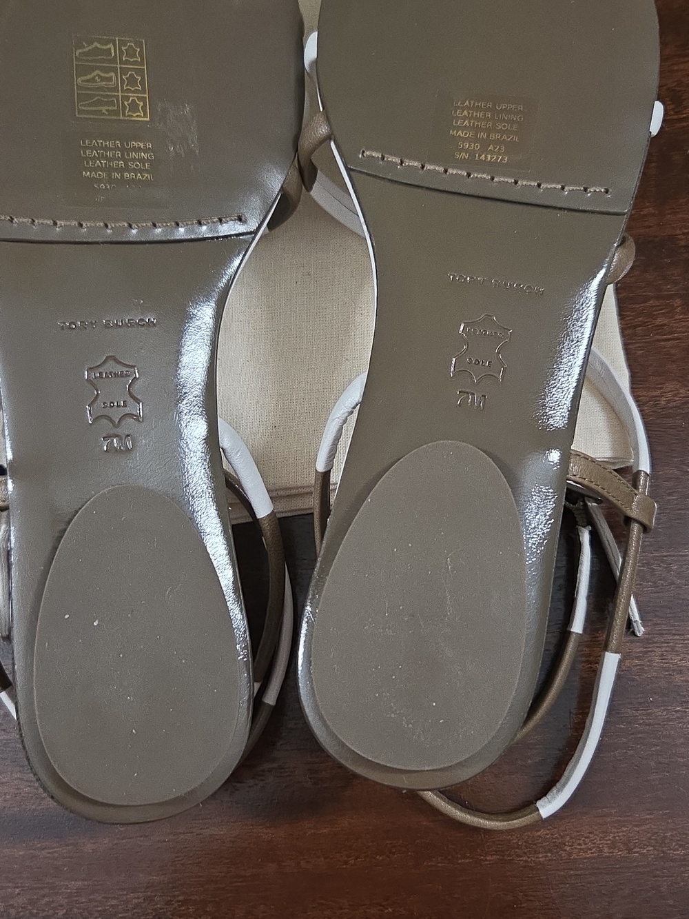 Tory Burch Brand New Never Worn White and Taupe Multi-Strap Flat Sandals 7M - Picture 3 of 9